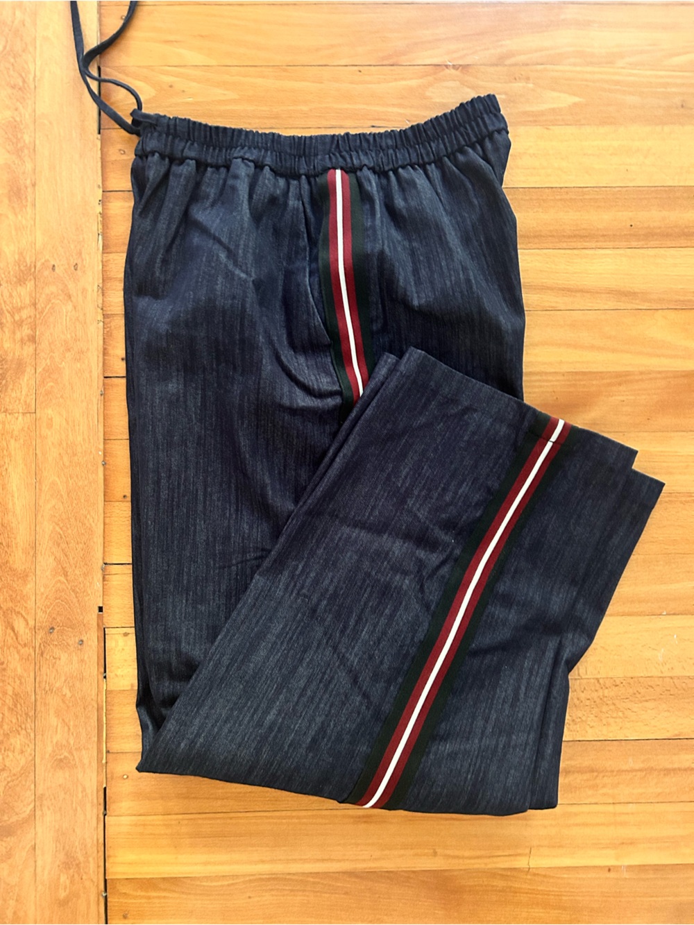 Zara Dark blue washed soft denim pant with Drawstring and side stripe